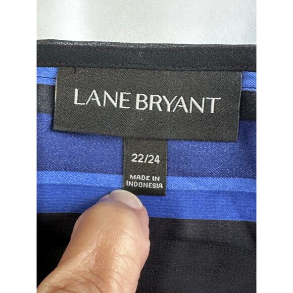 Lane Bryant Women 22/24 Sheer Navy Black Blue Striped Blouse Elastic Bottom Hem - Picture 12 of 16
